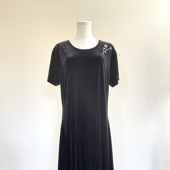 Vintage Velvet Maxi Dress XL Embroider Whimsigoth Vamp Dark Romantic Witchy Y2K - Picture 4 of 10